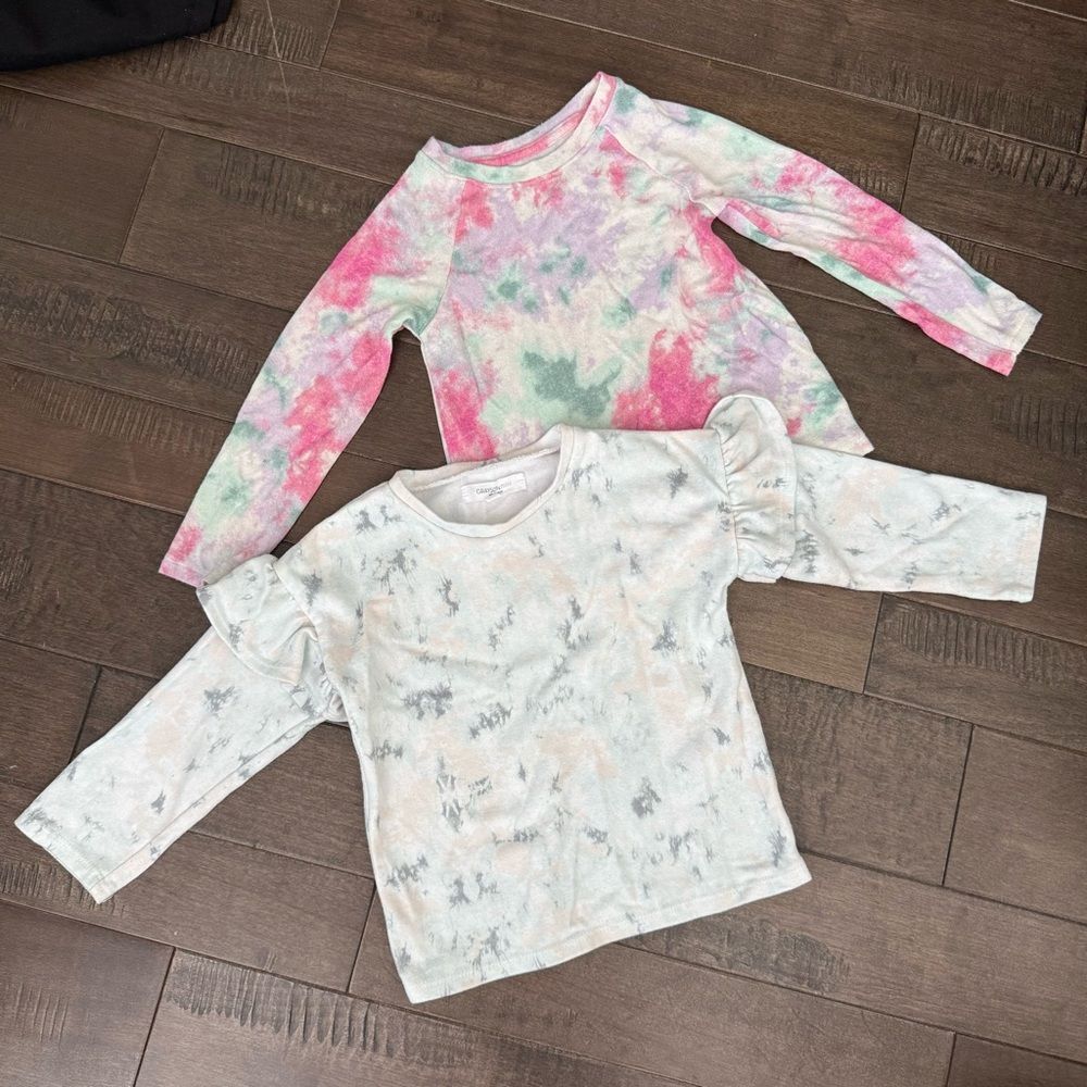Cat & Jack Grayson Mini 4T Pink and Gray Tie-Dye Long Sleeve Tees Sweatshirt Lot